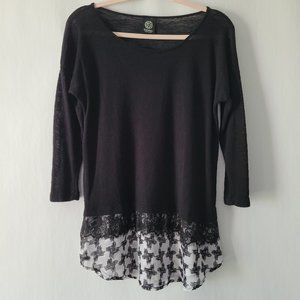 Nordstrom Bobeau Layered Look Mixed Media Lightweight Sweater Black/White